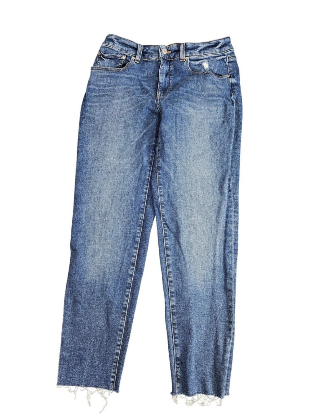 Talbots Straight Jeans Women 6 Blue Mid Rise Distressed Stretch Everyday Relaxed